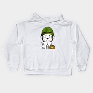 Funny white dog is a soldier Kids Hoodie